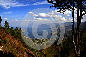 Lake toba view form sipisopiso waterfall. photo