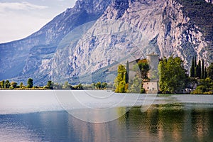 Lake Toblino and Toblino Castle. Trentino, Italy.