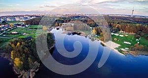 Lake and town aerial view