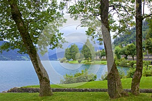 Lake and town Zell am See, Austria