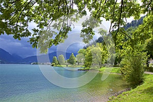 Lake and town Zell am See, Austria