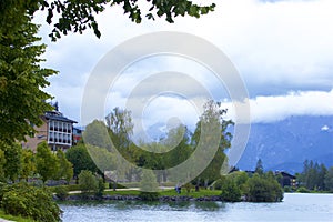 Lake and town Zell am See, Austria