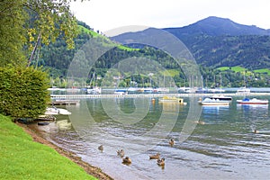 Lake and town Zell am See, Austria