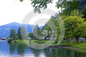 Lake and town Zell am See, Austria