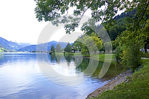 Lake and town Zell am See, Austria