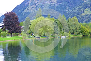 Lake and town Zell am See, Austria