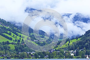 Lake and town Zell am See, Austria