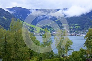 Lake and town Zell am See, Austria