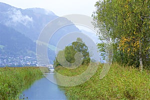 Lake and town Zell am See, Austria