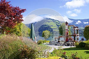 Lake and town Zell am See, Austria