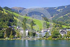 Lake and town Zell am See, Austria