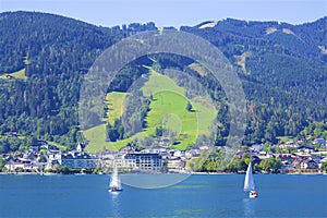 Lake and town Zell am See, Austria