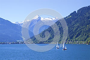 Lake and town Zell am See, Austria