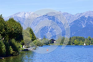 Lake and town Zell am See, Austria