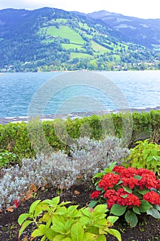 Lake and town Zell am See, Austria