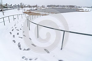 Lake and trails in Daybreak Utah during winter