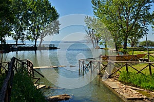 Lake Trasimeno is located in the green heart of Umbria, Italy photo