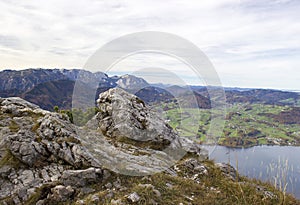 Lake Traunsee and Alps seen from Traunstein, Upper Austria, Austria