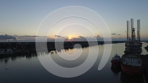 Lake traveling and horizon at sunset