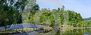 Lake in tropical area at afternoon reflex water with pavilion in Thailand