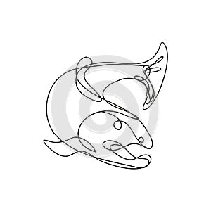 Lake Trout Jumping Down Continuous Line Drawing