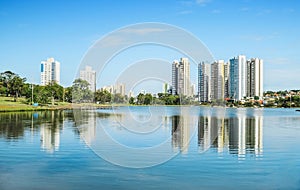 Lake of a urban park on a beautiful sunny day.