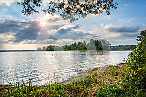 Lake Valday in the rays of a sun