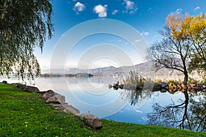 Lake Varese from Cazzago Brabbia, Italy. Nice and quiet sunny day on lake
