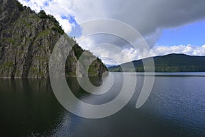 Lake Vidraru on the dam in Carpathian mountains, Romania