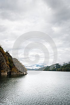 Lake Vidraru on the dam in Carpathian mountains, Romania