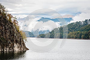 Lake Vidraru on the dam in Carpathian mountains, Romania