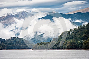 Lake Vidraru on the dam in Carpathian mountains, Romania