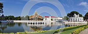 Aisawan Dhiphya-Asana Pavilion and European style buildings in Bang Pa-In Royal Palace, Ayutthaya, Thailand photo
