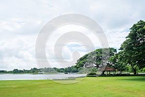 Lake view in cloudy day at Suan Luang Rama 9 Public Park