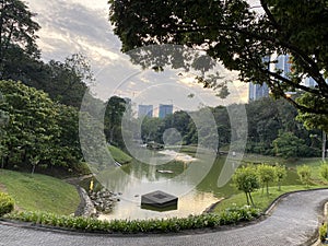 Lake view at evening at Bukit Jalil Recreation Park