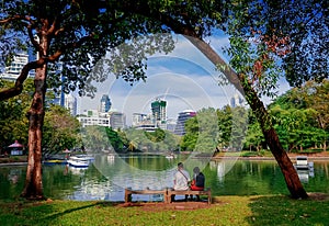 Lake view of Lumpini Park in Bangkok