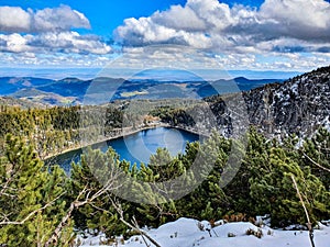 Lake in the vosges mountains with panorama view