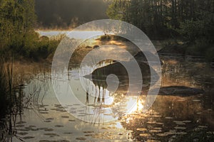 Lake Vuoksa at dawn, the Karelian isthmus, Russia