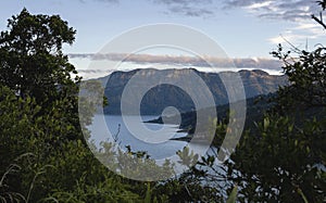 Lake Waikaremoana seen from top of the hill. Hawke`s Bay, New Zealand