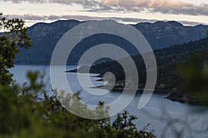 Lake Waikaremoana seen from the top of a hill. New Zealand, Hawke`s Bay