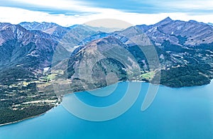 Lake Wakatipu with mountain range, Otago, South Island, New Zealand, Oceania photo