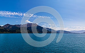 Lake Wakatipu and the Southern Alps mountain range, Ka Tiritiri o te Moana, near Walter Peak Otago, New Zealand