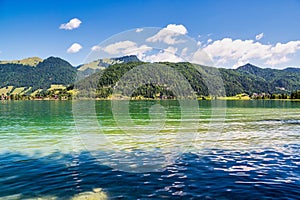 Lake Walchsee near Koessen at the Wilder and Zahmer Kaiser in Tirol, Austria