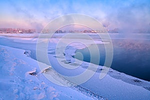 The lake water and ice in winter in Daqing oil fields