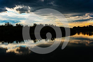 Lake water reflecting sky