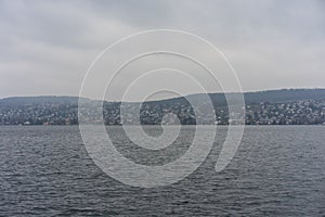 Lake zurich water and mountain landscape with rainy weather