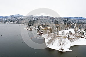 Lake Whatcom Blodel Donovan Park Aerial Winter Snow View - Bellingham Washington