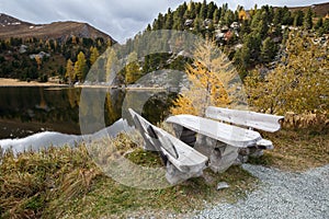 Lake Windeben on the Nockalm road in the national park Nockberge, Austria
