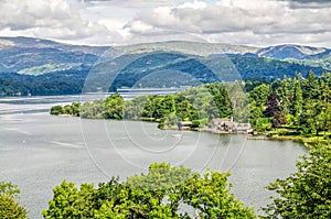 Lake Windermere with boathouses