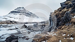 lake in winter, lake and mountains, lake in the mountains, iceland landscape in winter with a black ice cave